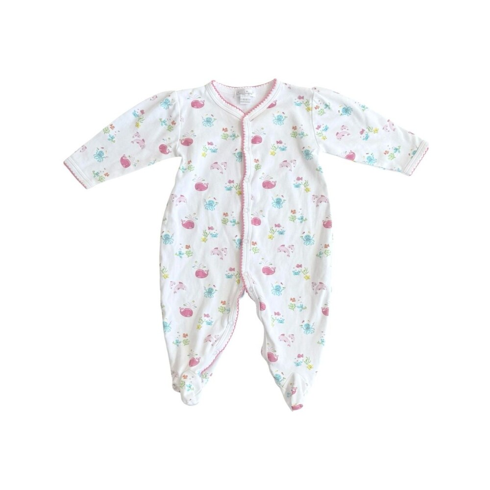 Kissy Kissy Baby Girl Sea Animal Print One Piece Cotton Footie PJs. 6-9 Months.